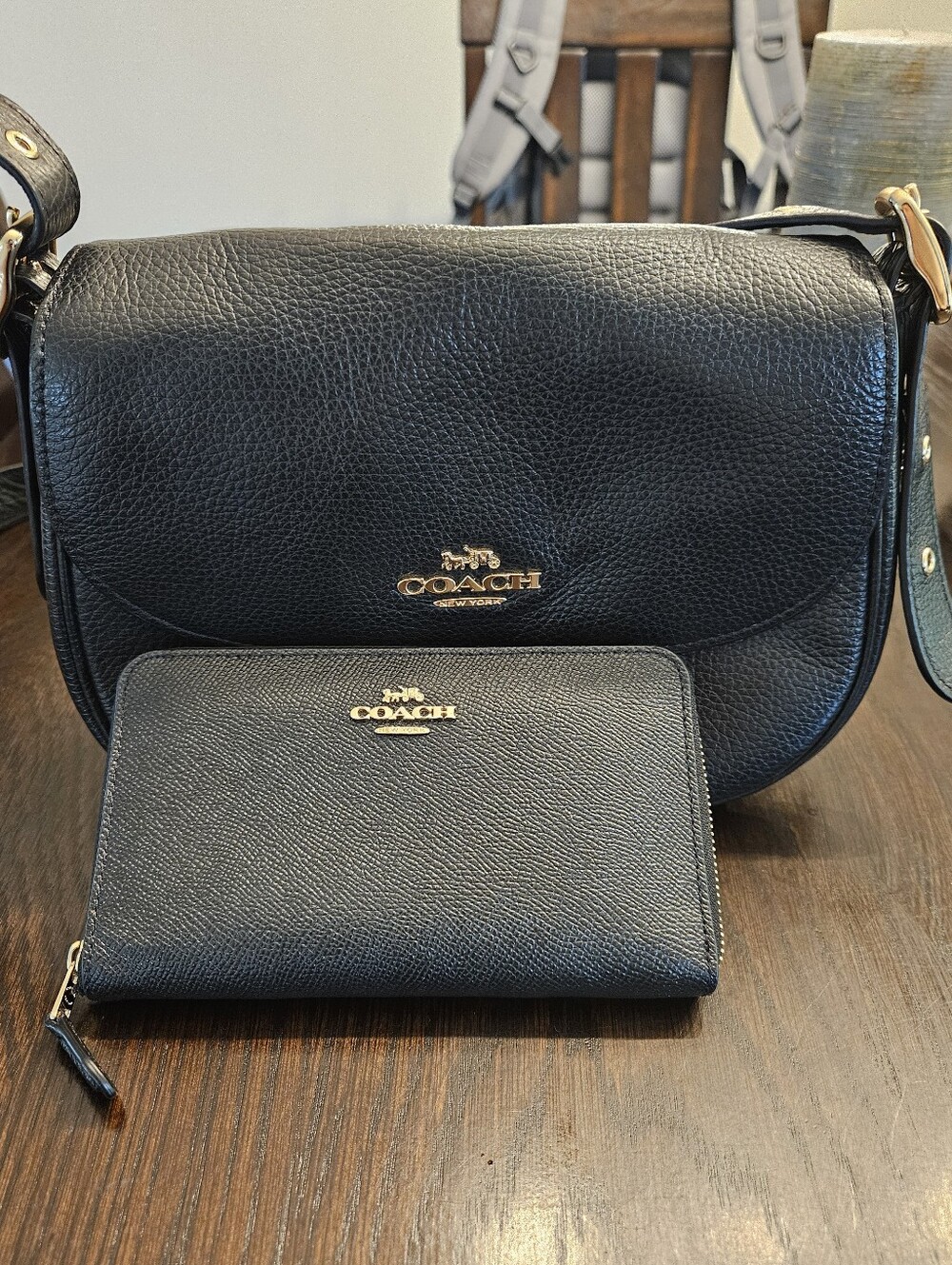Coach Black Leather Purse + Matching Wallet
